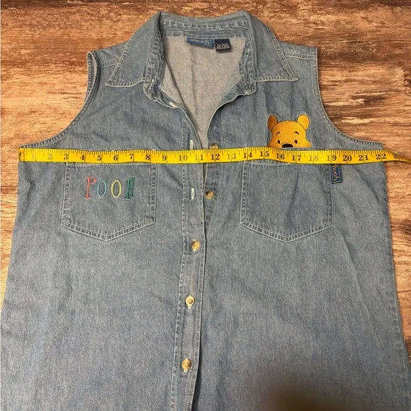 Disney | VGUC Vintage! Winnie the Pooh Blue Denim Vest Shirt, Large - Picture 5 of 7
